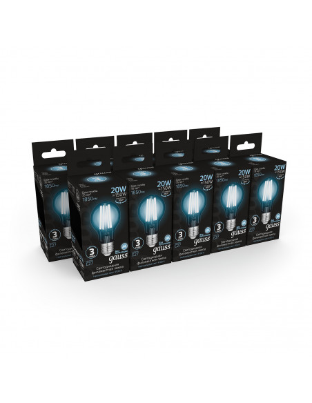 Упаковка 10 штук Лампа Gauss Filament А60 20W 1850lm 4100К Е27 LED 1/10/40
