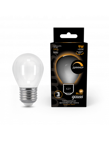 Лампа Gauss Filament Шар 9W 590lm 3000К Е27...