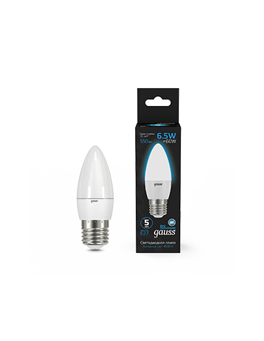 Лампа Gauss Свеча 6.5W 550lm 6500К E27 LED...