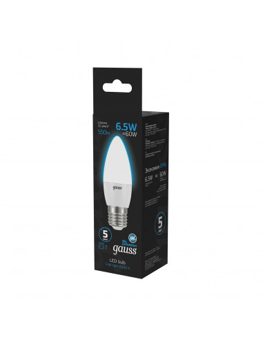 Лампа Gauss Свеча 6.5W 550lm 6500К E27 LED...