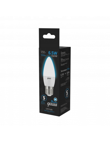 Лампа Gauss Свеча 6.5W 550lm 6500К E27 LED...