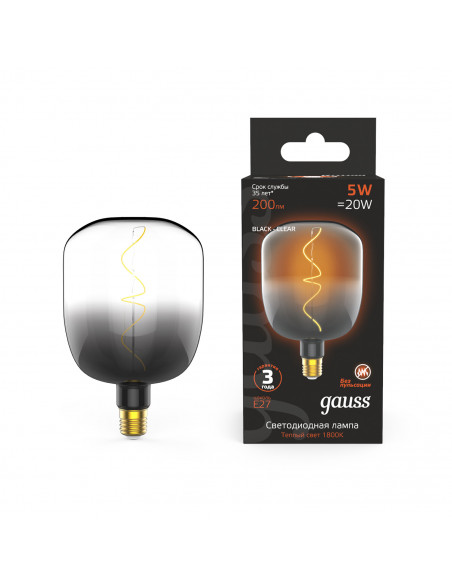 Лампа Gauss Filament V140 5W 200lm 1800К Е27 black-clear flexible LED 1/6