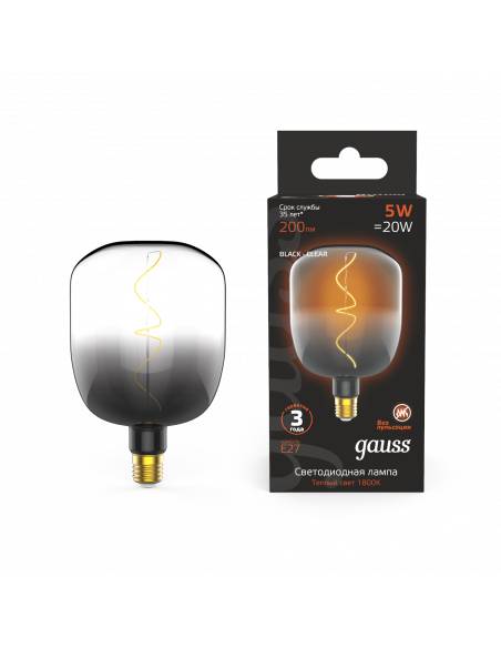 Лампа Gauss Filament V140 5W 200lm 1800К Е27 black-clear flexible LED 1/6