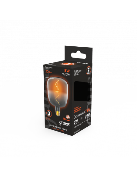 Лампа Gauss Filament V140 5W 200lm 1800К Е27 black-clear flexible LED 1/6