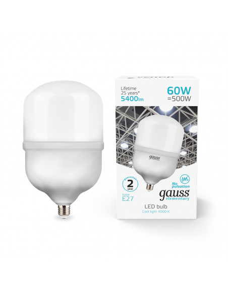 Лампа Gauss Elementary T160 60W 5400lm 4000K E27 LED 1/6