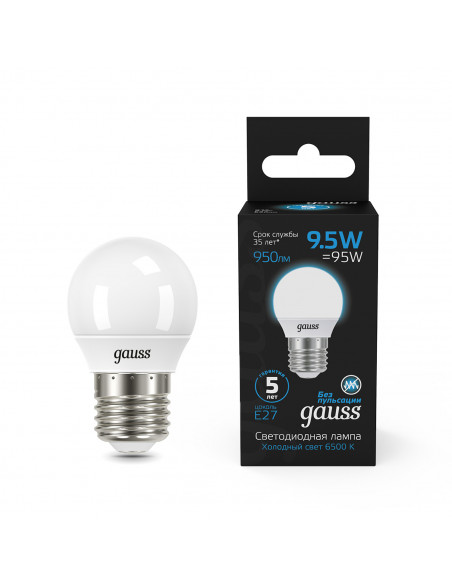 Лампа Gauss Шар 9.5W 950lm 6500K E27 LED 1/10/100