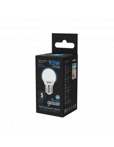 Лампа Gauss Шар 9.5W 950lm 6500K E27 LED 1/10/100