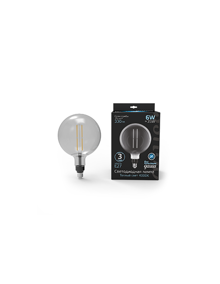 Лампа Gauss Filament G200 6W 330lm 4000К Е27 gray straight LED 1/6