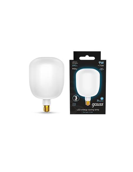 Лампа Gauss Filament V140 9W 890lm 4100К Е27 milky LED 1/6