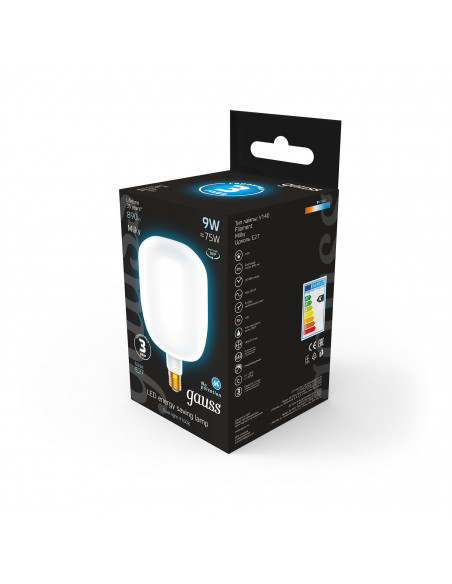 Лампа Gauss Filament V140 9W 890lm 4100К Е27 milky LED 1/6