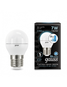 Лампа Gauss Шар 7W 550lm 4100K Е27 шаг. диммирование LED...