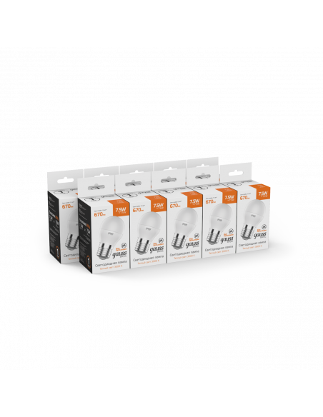 Лампа Gauss Basic Шар 7,5W 670lm 3000K E27 LED 1/10/100