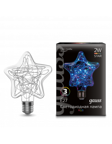 Лампа Gauss Filament Star 2W Е27 RGB LED 1/5/40