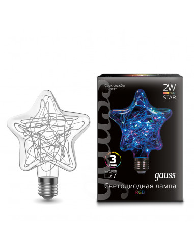 Лампа Gauss Filament Star 2W Е27 RGB LED 1/5/40