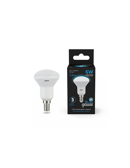 Лампа Gauss R50 6W 530lm 6500K Е14 LED 1/10/100