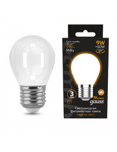 Лампа Gauss Filament Шар 9W 590lm 3000К Е27 milky LED...