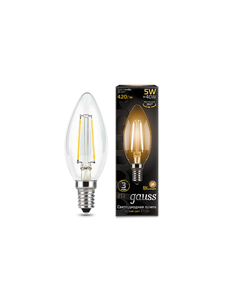 Упаковка 10 штук Лампа Gauss Filament Свеча 5W 420lm 2700К Е14 LED 1/10/50