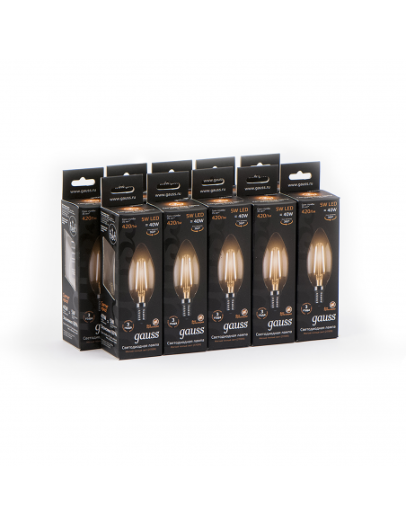 Упаковка 10 штук Лампа Gauss Filament Свеча 5W 420lm 2700К Е14 LED 1/10/50