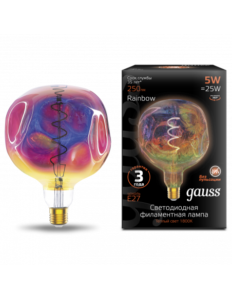 Лампа Gauss Filament G150 5W 250lm 1800К Е27 rainbow LED 1/6