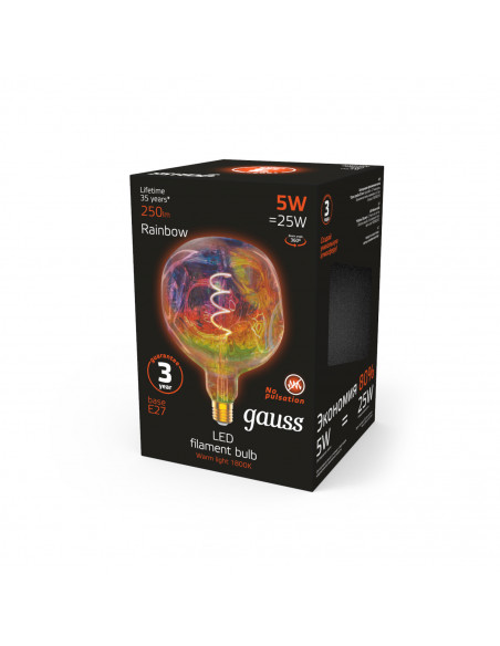 Лампа Gauss Filament G150 5W 250lm 1800К Е27 rainbow LED 1/6
