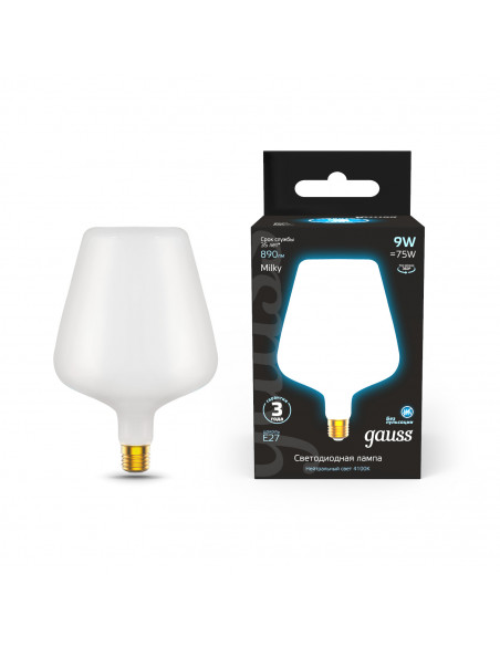 Лампа Gauss Filament V160 9W 890lm 4100К Е27 milky LED 1/6
