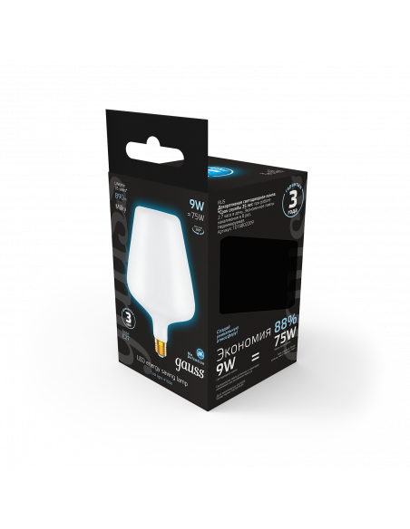 Лампа Gauss Filament V160 9W 890lm 4100К Е27 milky LED 1/6