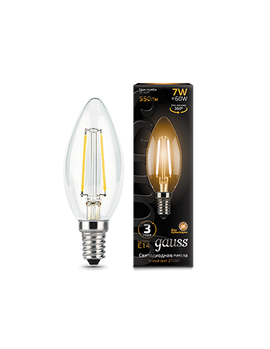 Упаковка 10 штук Лампа Gauss Filament Свеча 7W...