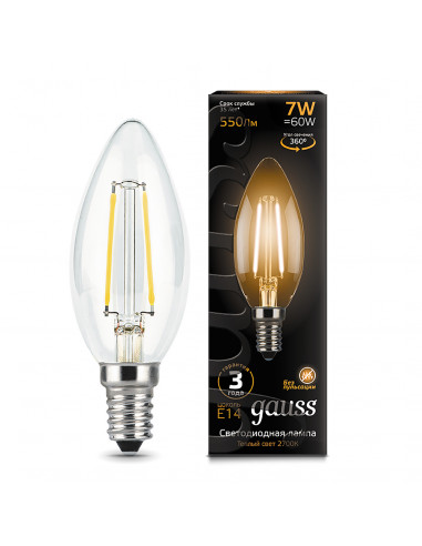 Упаковка 10 штук Лампа Gauss Filament Свеча 7W...