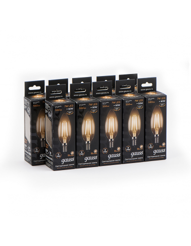 Упаковка 10 штук Лампа Gauss Filament Свеча 7W...