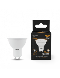 Лампа Gauss MR16 9W 830lm 3000K GU10 LED 1/10/100