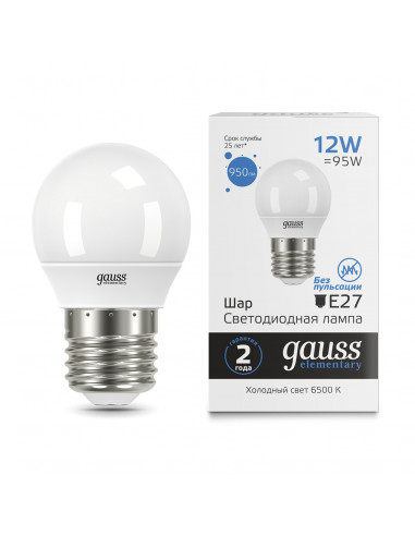 Лампа Gauss Elementary Шар 12W 950lm 6500K Е27...