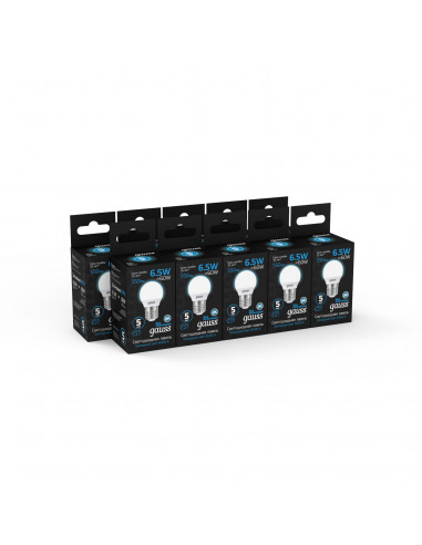 Лампа Gauss Шар 6.5W 550lm 6500K E27 LED 1/10/100