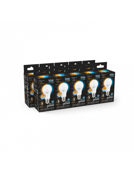 Лампа Gauss A60 10W 930lm 2700K/4100K E27 изм.цвет.темп. LED 1/10/50