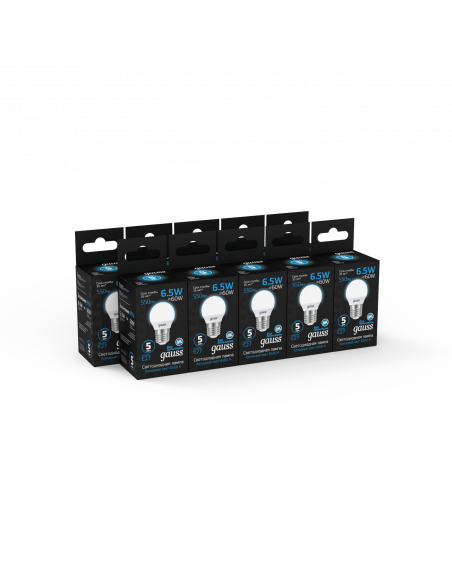 Лампа Gauss Шар 6.5W 550lm 6500K E27 LED 1/10/100