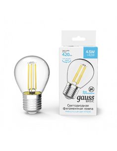 Лампа Gauss Basic Filament Шар 4,5W 420lm 4100К Е27 LED...
