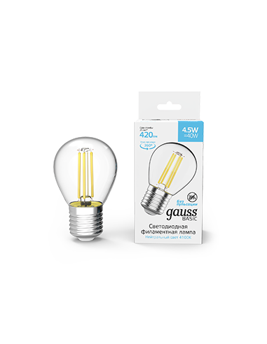 Лампа Gauss Basic Filament Шар 4,5W 420lm 4100К...