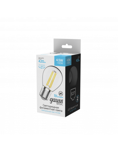 Лампа Gauss Basic Filament Шар 4,5W 420lm 4100К...