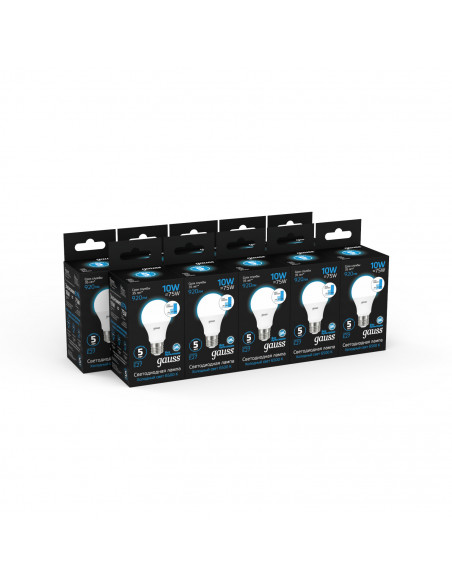 Лампа Gauss A60 10W 920lm 6500K Е27 шаг. диммирование LED 1/10/50