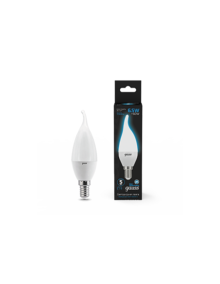 Лампа Gauss Свеча на ветру 6.5W 550lm 6500K E14 LED 1/10/50