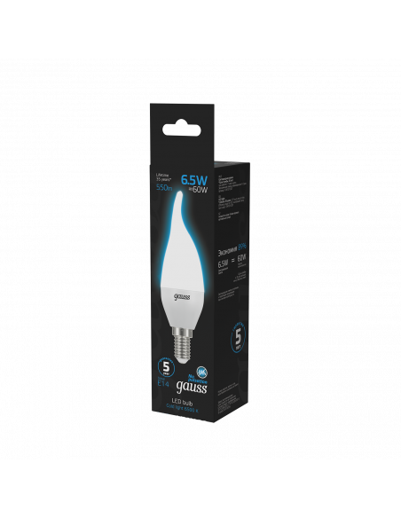 Лампа Gauss Свеча на ветру 6.5W 550lm 6500K E14 LED 1/10/50