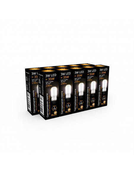 Лампа Gauss G4 AC150-265V 3W 230lm 2700K силикон LED 1/10/200