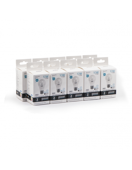 Упаковка 10 штук Лампа Gauss Elementary A60 10W 920lm 4100K Е27 LED 1/10/50