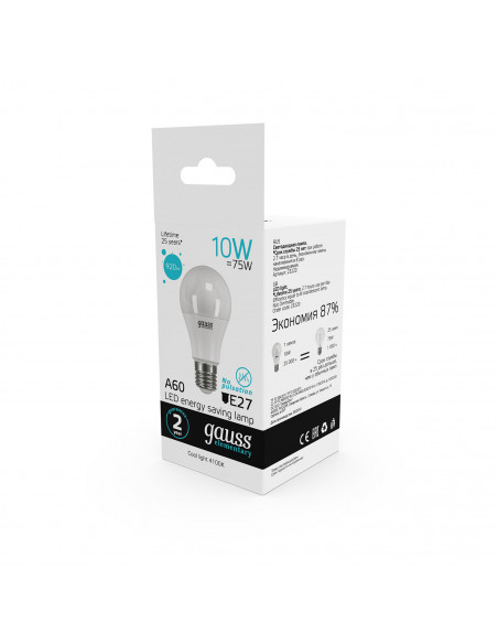 Упаковка 10 штук Лампа Gauss Elementary A60 10W 920lm 4100K Е27 LED 1/10/50