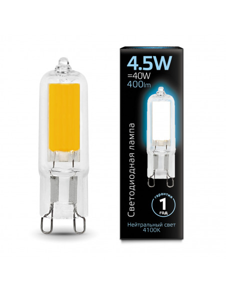 Лампа Gauss G9 AC220-240V 4.5W 400lm 4100K стекло LED 1/10/200