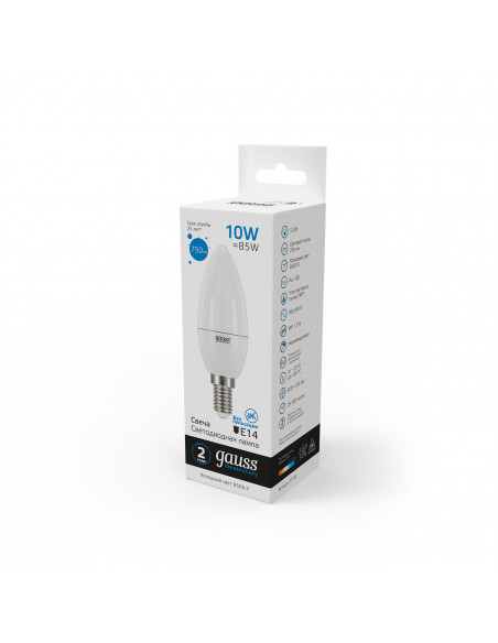 Лампа Gauss Elementary Свеча 10W 750lm 6500K Е14 LED 1/10/100