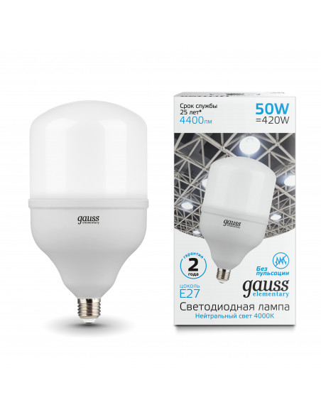 Лампа Gauss Elementary T140 50W 4400lm 4000K E27 LED 1/8