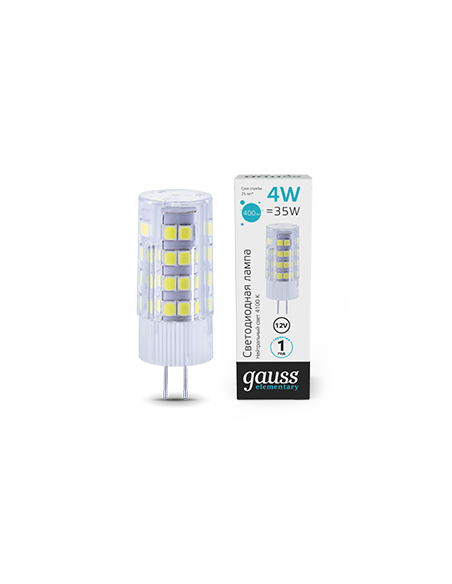Лампа Gauss Elementary G4 12V 4W 400lm 4100K керамика LED 1/10/200