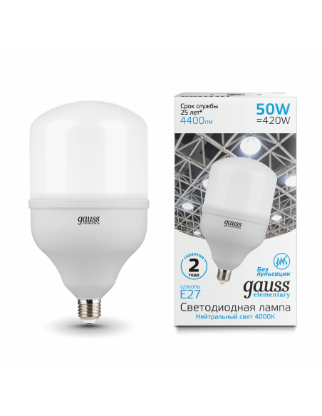 Лампа Gauss Elementary T140 50W 4400lm 4000K E27 LED 1/8