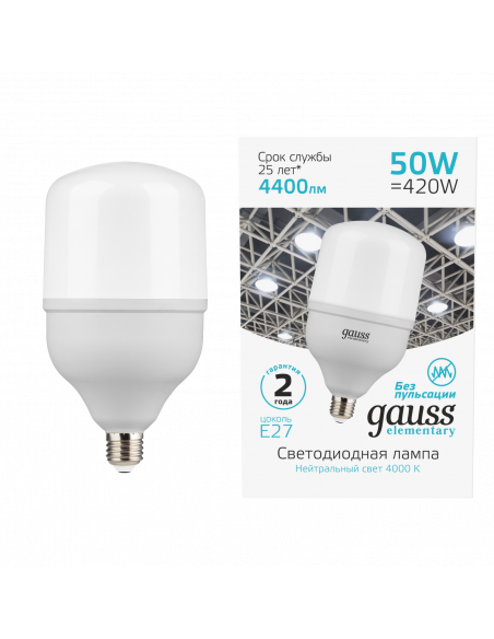 Лампа Gauss Elementary T140 50W 4400lm 4000K E27 LED 1/8