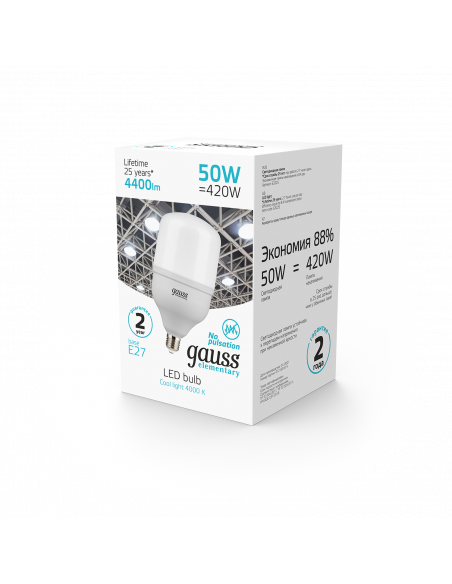 Лампа Gauss Elementary T140 50W 4400lm 4000K E27 LED 1/8